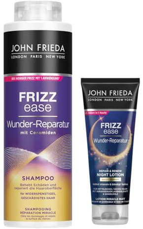 John Frieda Frizz Ease Wunder-Reparatur Set - Shampoo, 500ml & Nacht Wunder Haar-Lotion, 100 ml - Für frizzy, mitteldickes/dickes Haar - Lotion nährt intensiv in 1 Nacht - Shampoo mit Ceramiden