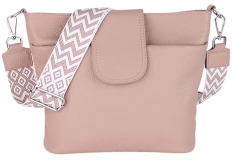MIRROSI® Umhängetasche Damen, Echtleder, Made in Italy, BOHO Style30x24,50x9cm (BXHXT) viel Stauraum, Handtasche, Brusttasche, Crossbody Bag (1 Tasche & 2 Gurte) (Rosa (BOHO))