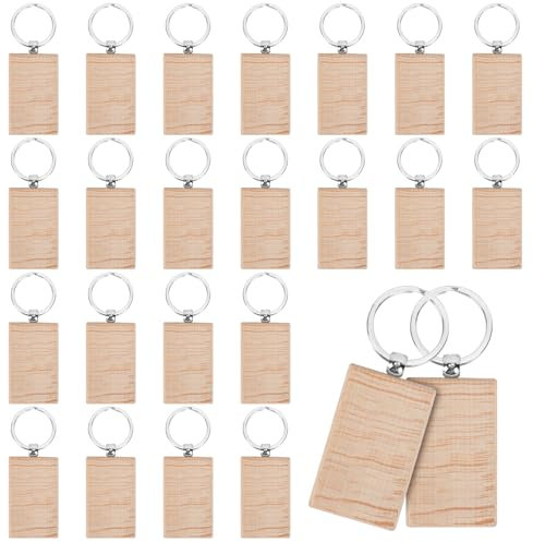 FOGAWA 24 Pièces Porte Clés en Bois Bricolage Porte Clés vierges Bois Rectangle Porte Clés en Bois Brut Porte Clés en Bois Naturel pour Bricolage Artisanat Décoration DIY (Rectangle)