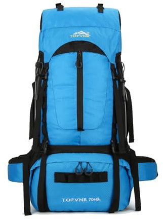Wanderrucksack, 75 l, wasserabweisend, leicht, Outdoor-Sport, Tagesrucksack, Reisetasche für Camping, Klettern, Touren, Hell, blau, 75L, Modern