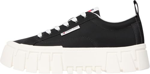 Tommy Jeans Damen Flatform Sneaker Nylon mit Plateau, Schwarz (Black), 39