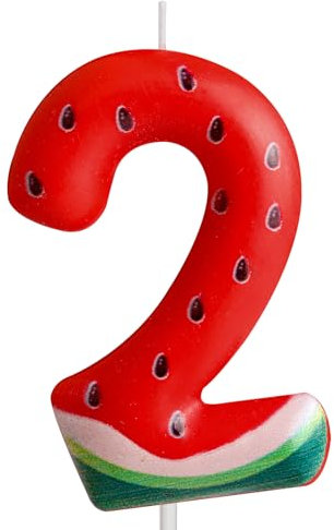 Cxryrzhe 2nd Birthday Candles Number 2 Red Watermelon Birthday Party Watermelon Theme for Baby Girl Boy Birthday Cake Topper Graduation Celebration Anniversary Wedding Dessert Fruit Party Decorations