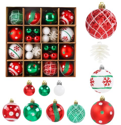 Christmas Baubles for Tree Decoration, 42pc 3cm Glittering Pendants Set, Red-Green
