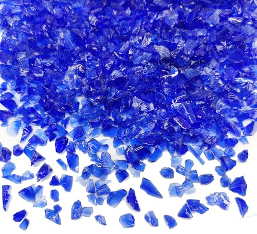 Ocefeiyue Cobalt Blue Crushed Glass for Resin Art,Broken Fire Glass Pieces for Tabletop Fire Pit,Crafts,Home Decorations Vase Fillers,15 OZ