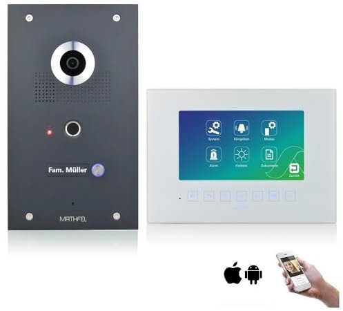 MATHFEL Video Türsprechanlage mit Kamera und Türöffner, 170° Weitwinkel-Fischaugen-Kamera, Full HD, WLAN, Türklingel mit Kamera und 7'' Monitor - Video Gegensprechanlage, Klingel Haustür mit Kamera