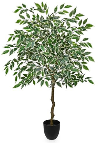 Oairse Artificial Ficus Tree 133cm Tall Fake Ficus Plant with Silk Leaves Artificial Plants Indoor Outdoor Lifelike Faux House Plant for Home Office Decor Living Room Bedroom Balcony Corner
