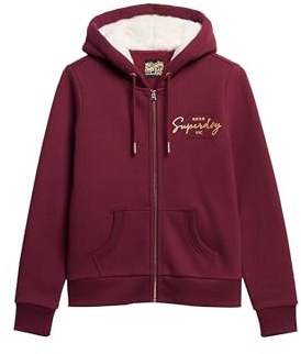 Superdry Damen Luxe Kapuzenjacke mit Logo in Metallic-Optik Burgunderrot 44