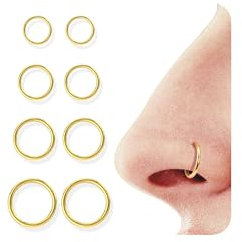 BodyBonita 8 Stück 18G 316L Edelstahl Nasenpiercing Ring Helix Piercings Septum Klicker Nasenring Reifen Knorpel Conch Rook Tragus Ohrringe Piercing Schmuck Hypoallergen für Frauen Männer Gold