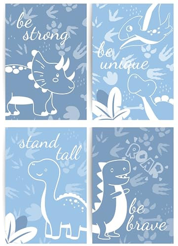 Papierkindᵀᴹ 4er Poster Set - Dinosaurier T-Rex Triceratops Pteranodon | Dino Wandbilder für Kinderzimmer Dino Poster | Dinobilder in DIN A4 ohne Rahmen (A114-1)