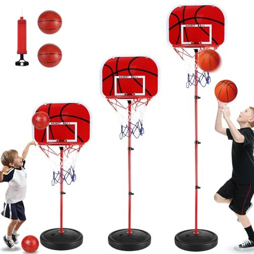 Basketballkorb Kinder, Basketball Korb Kinder Outdoor und Indoor mit 3 Basketbälle und Eine Pumpe, Kinder Basketballkorb Höhenverstellbarer Ständer 100-150cm, für Kinder von 3 bis 8 Jahren