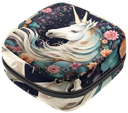 Aufbewahrungsbeutel für Damenbinden, weißes Haar, Einhorn, Menstruationstasse, Oxford-Stoff, Menstruationstassenbeutel, Stillunterlage, Tampon, Periodenbeutel mit Reißverschluss, für Teenager,