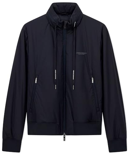 Armani Exchange Men's Essential, Removable Hood loged Drawstring Side Logo Blouson Jacket, Blue, XL