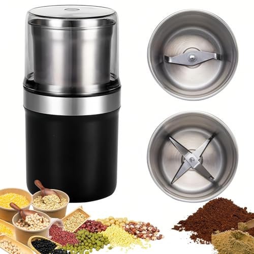 Electric Coffee Grinder, 200W Portable Spice Grinder with Stainless Steel Blades, Powder out in 6s,100g Large Capacity, Overheat Prot, Silent Smash Machine Grinding Tools for Spices,Pepper,Herbs,Nuts