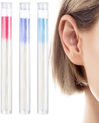 OUDQFCJ Lot de 180 nettoyeurs pour trou d'oreille Élimination des odeurs Ligne de nettoyage Avec 3 tubes de rangement en plastique Violet Bleu Rouge