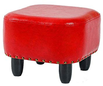 Repose-pieds carré rembourré en bois massif pour salon, maison, art en cuir rouge