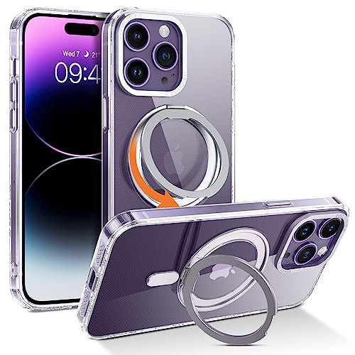 Telaso Magnetic Case for iPhone 14 Pro Case, [Compatible with MagSafe] with 360° Rotatable Ring Stand Slim Shockproof Protective Phone Cases for iPhone 14 Pro 6.1, Clear