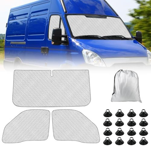 tivekeo Sonnenschutz Auto Frontscheibe Ersatz für Iveco Daily 1999-2014, 3-teiliges Set Technology Thermomatte, Aluminiumfolie Faltbar Sonnenblende, Sonnenschutz Frontscheibe Abdeckung