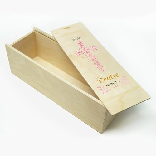 Wandtattoo Loft Aufbewahrungsbox Taufkerze Mädchen, viele verschiedene Motive – personalisierte Erinnerungsbox, Holzkiste mit Schiebedeckel, bedruckte Kerzenbox zur Taufe, individuelles Taufgeschenk