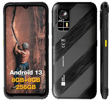 AGM Smartphone H6 robusto, ultra sottile e leggero, telefono cellulare robusto 4G, impermeabile, Android 13, Unisoc T606, 6,5 pollici IPS HD+ display 90Hz, 16 GB di RAM (8+8) + 256 GB ROM, NFC, GPS