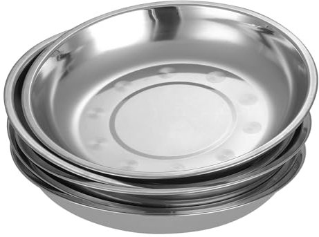 RAMFIYN 5 pack 7 Inch Stainless Steel Plates Indian Metal Dinner Dish with Lip Edge Stackable Round Camping Tray for Salad Appetizer BBQ