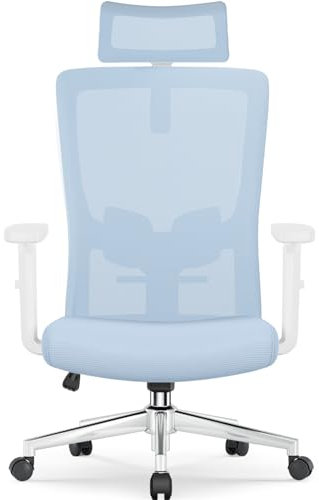 Airchros Bürostuhl Ergonomisch mit Verstellbarer Lendenwirbelstütze, Armlehnen und Kopfstütze, Drehstuhl Bürostuhl 150 kg, Schreibtischstuhl Chefsessel Wippfunktion bis 135°