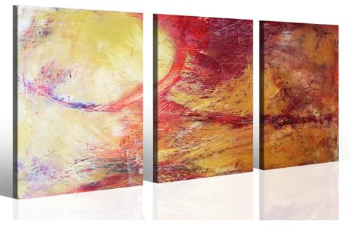 Tableau abstrait sur toile – Effet peinture artistique – Impression sur toile – Triptyque moderne de paysage – Tableau moderne encadré en bois galerie haute épaisseur 3 cm (Design-136)
