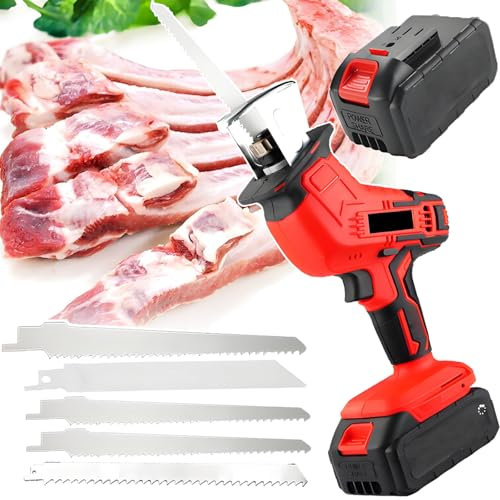 ErShangMao Sierra De Hueso Portátil Comercial - Sierra De Carnicero Eléctrica Inalámbrica Profesional para Cortar Huesos, Madera, Metal Y Plástico. Sierra Alternativa Eléctrica con 5 Hojas.