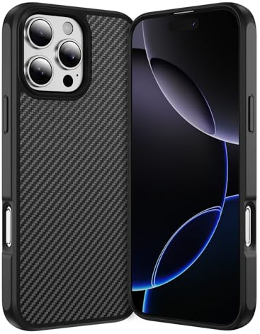 IMEIKONST for iPhone 16 Pro Max Case, Carbon Fiber Black TXW | Compatible with Magsafe, TPU Bumper Shockproof Protective Cover, Skin-Friendly Magnetic Back, Slim Fit Anti-Slip Anti-Scratch