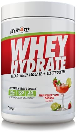Per4m Whey Hydrate | 23g Whey Isolate & Aquamin Electrolytes | Muscle Growth & Hydration | Clear, Refreshing & Low in Sugar | 30 Serving (900g, Strawberry Lime Daquiri)