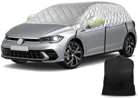 Opaltool Halbgarage Auto Kompatibel mit VW Polo MK5 MK6 Hatchback 2009-2023, 6-Lagige Halbabdeckung mit Haken, Reflektierendem Streifen und Ohrkappen zum Schutz vor Schnee, EIS und Frost