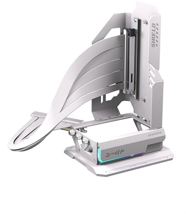 EZDIY-FAB Shield ARGB Upright GPU Mount with PCIe 5.0 Riser Cable, Vertical GPU Bracket Support RTX 50 Series, 20 Degree Adjustable Angle, Magnetic & Fan-Slot Installation, 5V ARGB Sync – White 400mm