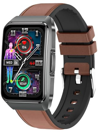 Knauermann NEO 2 Band – EKG Gesundheitsuhr mit Blutdruckmessung, SpO2, Puls, Schlafanalyse, Telefonfunktion und Notruf - braunes Rindslederarmband