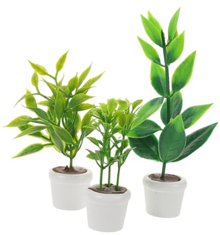 minkissy 3pcs Miniature Dollhouse Bonsai Pots Nordic Style Artificial Green Plants for Mini Garden Terrarium Low Maintenance Mini Potted Plant Decorations for Dollhouses Festivals and