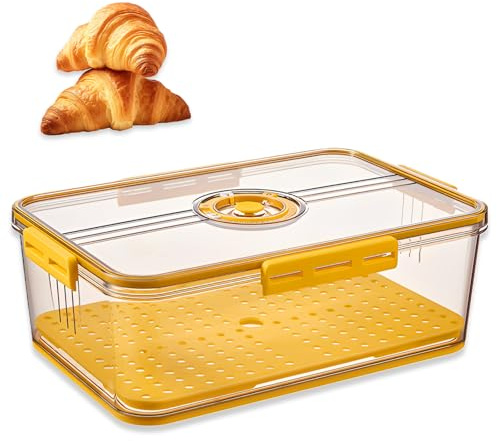 BAIFULAI Boîte à pain - En PET de qualité alimentaire - Avec séparateurs - Pour tous les types d'ingrédients de cuisine - 32,5 x 17,5 x 11 cm - Jaune
