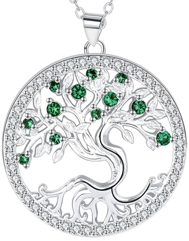 JUZICHEN Tree of Life Necklace, Tree Of Life Women's Necklace, Sterling Silver Women's Necklace, Tree Of Life Necklace with Green Zirconia, Hypoallergenic, Comes In Gift Box