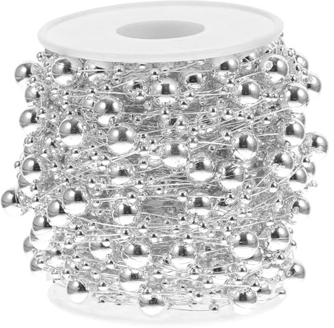 Hoement Weihnachtsbaum Perlenkette 1 Rolle Silber Selbstgemacht Perlenstrang aus Kunstperlen Leicht und Zuschneidbar Hochzeits und Raumdekoration Zufällige Farbe