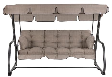 PATIO Hollywoodschaukel mit Liegefunktion 170 cm Parma mit Auflagen Sonnendach Seitenkissen 3 Sitzer auf Federkern beige