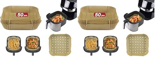 BEPER C103ACC003 Carta forno per friggitrice ad aria, Set da 50 pz, 20x20 cm, Carta da forno quadrata, Antiaderente e Biodegradabile (Confezione da 2)
