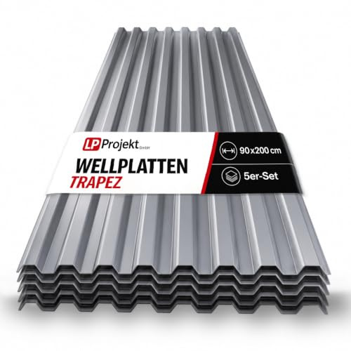 LP Projekt Kunststoffplatten 5er-Set - Robuste, leicht & langlebig Trapez Grau Wellplatten Dach 90x200 cm | UV beständig & Wetterfeste Platten für außen & Gewächshaus