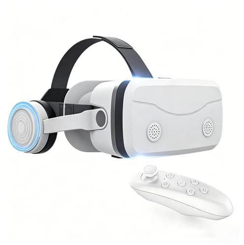 VR Glasses for Mobile Phone with Controller, 3D Virtual Reality Headset for PC & Phone, Anti-Blue Light 100° FOV Compatible with Phone & Android 4.7-7.2 In Screens for 3D Movies & Games,White