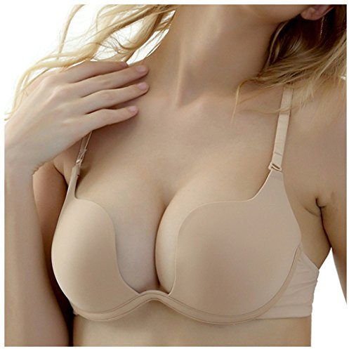 Nanier Damen Deep U Push Up Multiway Convertible Plunge BH Unterwäsche Aprikosen 85D