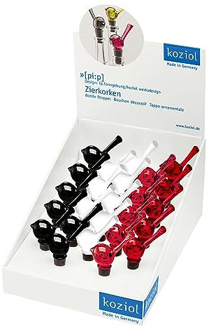 Koziol [pi:p], Flaschenverschluss, Flaschen Verschluss, Zierkorken, 10.7 cm, Transparent Rot / Schwarz / Weiß, 3741495