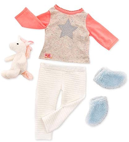 Our Generation – Pyjama Outfit – Einhorn-Stofftier – 46 cm Puppenkleidung – Rollenspiel – Spielzeug für Kinder ab 3 Jahren – Einhorn Träume
