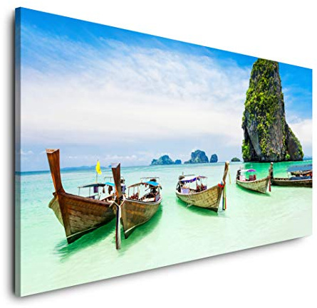 Ruderboote in Thailand 120x 60cm Panorama Leinwand Bild XXL Format Wandbilder Wohnzimmer Wohnung Deko Kunstdrucke