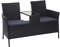 Mendler Poly-Rattan Sitzbank mit Tisch HWC-E24, Gartenbank Sitzgruppe Gartensofa, 132cm - schwarz, Kissen dunkelgrau