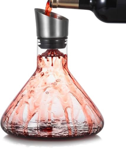 Cooko Decantatore di Vino Aeratore, Caraffa Vino con Coperchio Versatore,Decanter di Soffiato a Mano, Accessorio per Vino di Lusso per Regalo (1200 ml)
