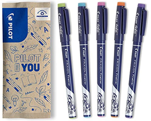PILOT FriXion Fineliner, radierbarer Fineliner, 5er Set (Hellgrün, Hellblau, Pink, Orange, Violett)
