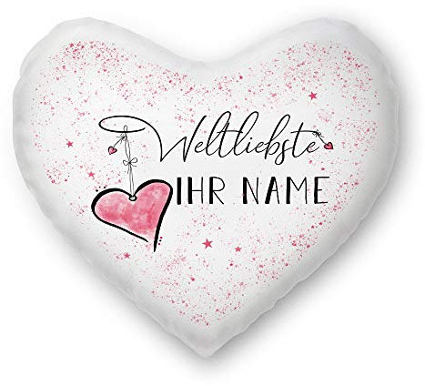 Tassendruck Familie-Kissen mit Spruch für die Weltliebste -Name- Herzkissen - Kissenbezug inklusive Kissen/Personalisiert/Individuell/Selbst-Gestalten/Geschenk-Idee/Liebling / 100% Polyester