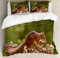 ABAKUHAUS Squirrel Duvet Cover Set, Nutcracker on Woods Design, Bedding Set 3 Pieces with 2 Pillow Shams, 230 x 220 cm - 70 x 50 cm, Brown Pale Olive Green