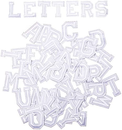 AXEN 52pcs Alphabet A to Z Patches, Iron on Sew on Letters for Clothes, Classic White